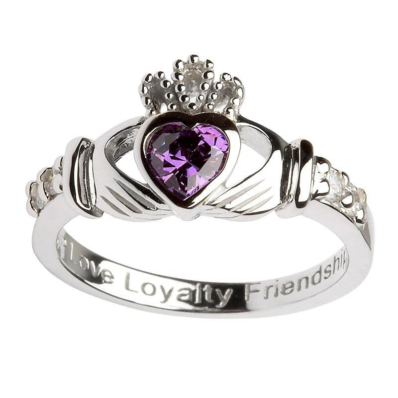 February Birthstone Claddagh Ring