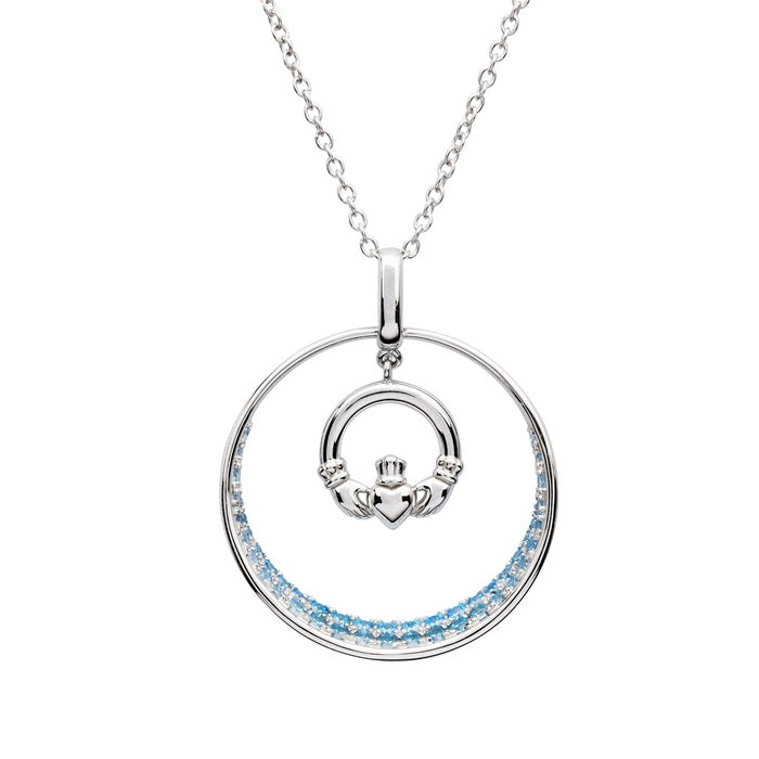 Sterling Silver Aqua Claddagh Necklace