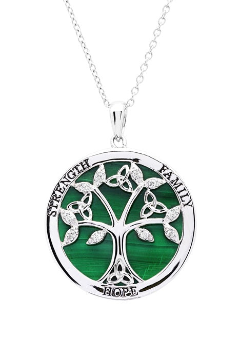 Sterling Silver Tree of Life with Malachite/CZ Pendant