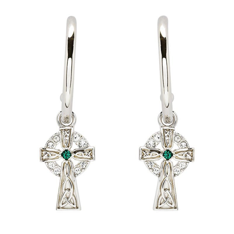 Sterling Silver Crystal Cross Hoop Earrings