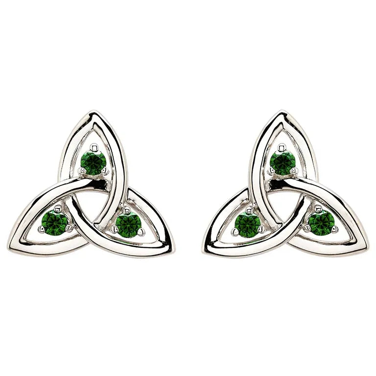 Sterling Silver Green Cubic Zirconia Trinity Knot Stud Earrings