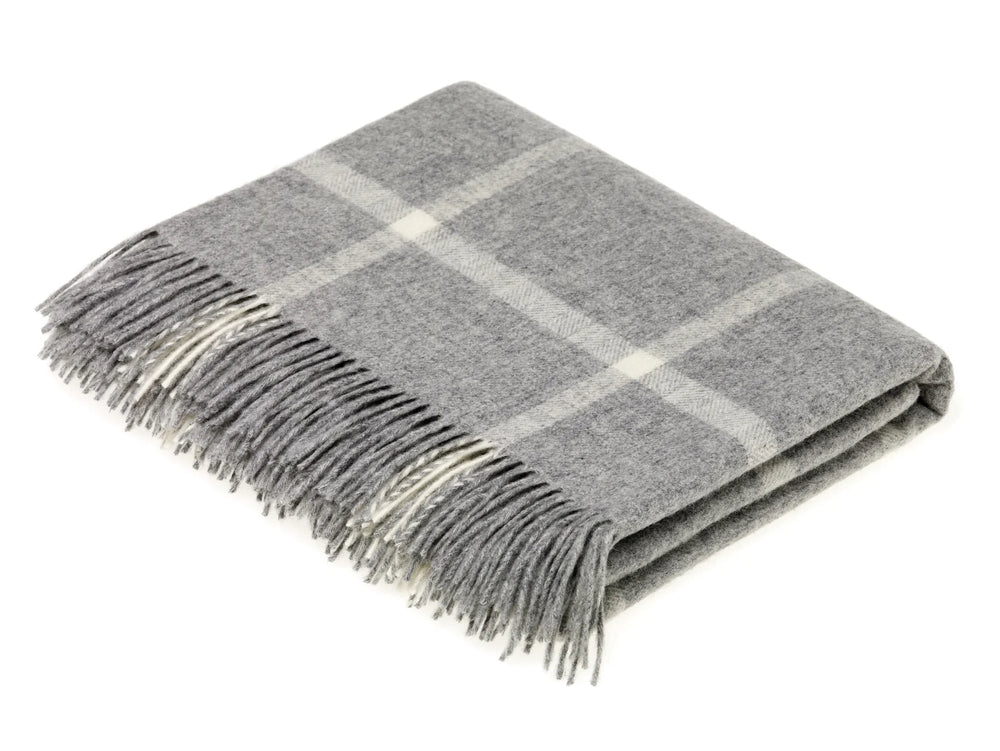 MERINO LAMBSWOOL THROW BLANKET - WINDOWPANE - GRAY