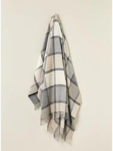 Merino Lambswool Throw Blanket - Block Window - White & Grey
