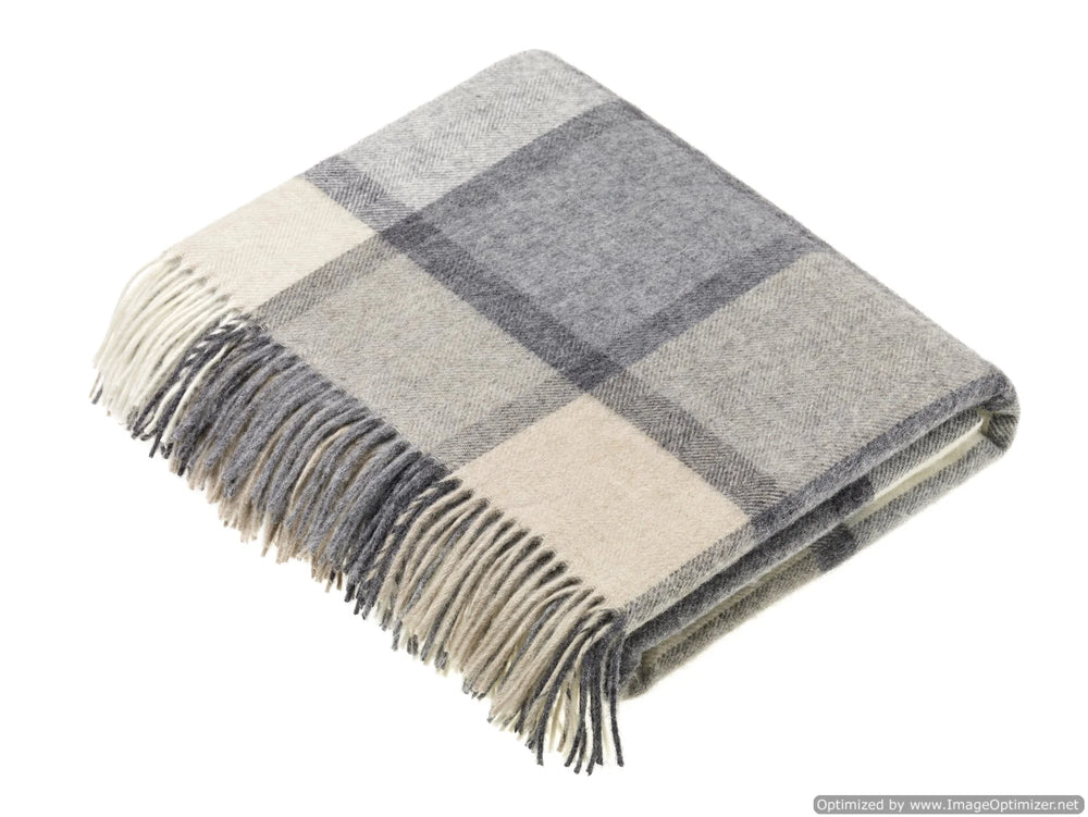 Merino Lambswool Throw Blanket - Block Window - White & Grey