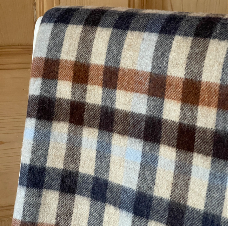 Multi Plaid Merino Throw Blanket - Navy & Rust