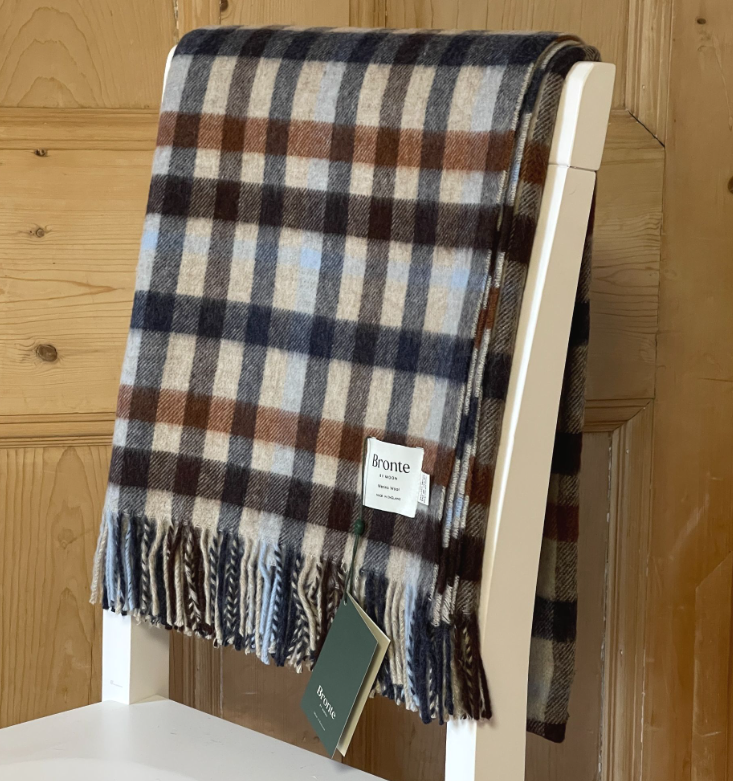Multi Plaid Merino Throw Blanket - Navy & Rust