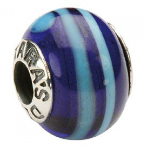 Blue Glass Bead With Blue Stripes