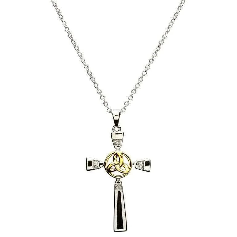 Celtic Silver Cross with Gold Plate Trinity