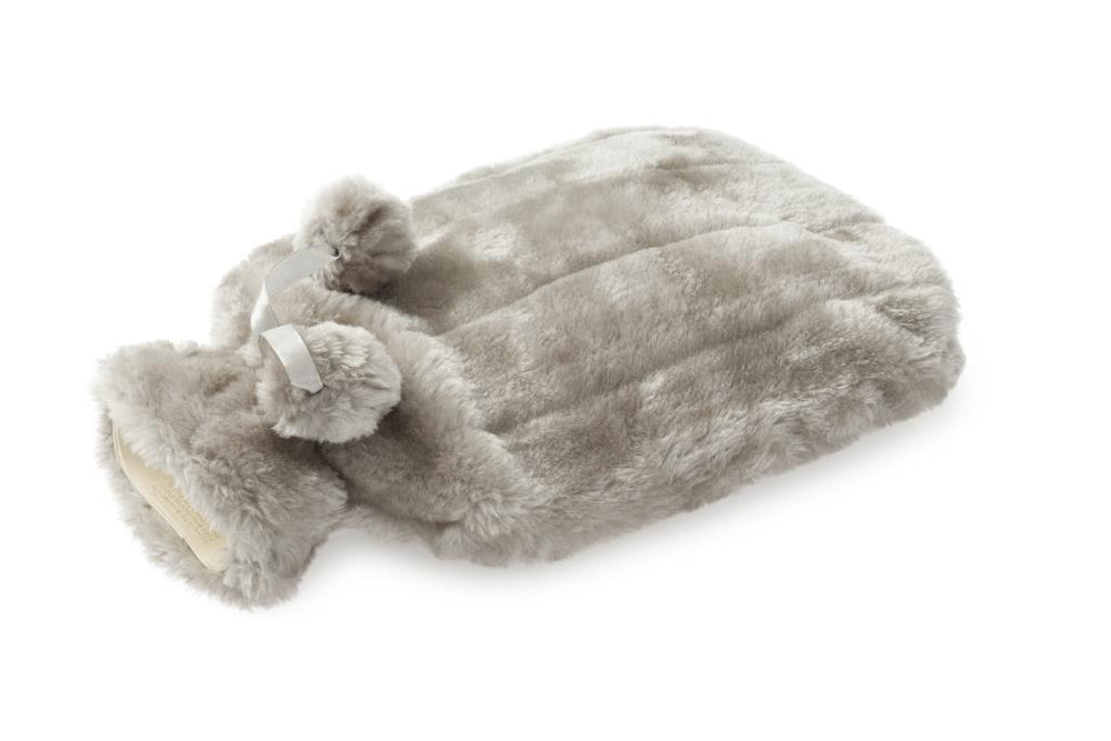 Hot Water Bottle with Silver Fur Cover 2L