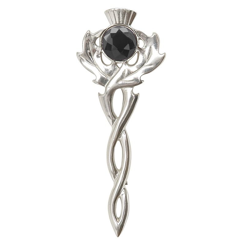 Thistle Kilt Pin with Coloured Stone in Polished Pewter