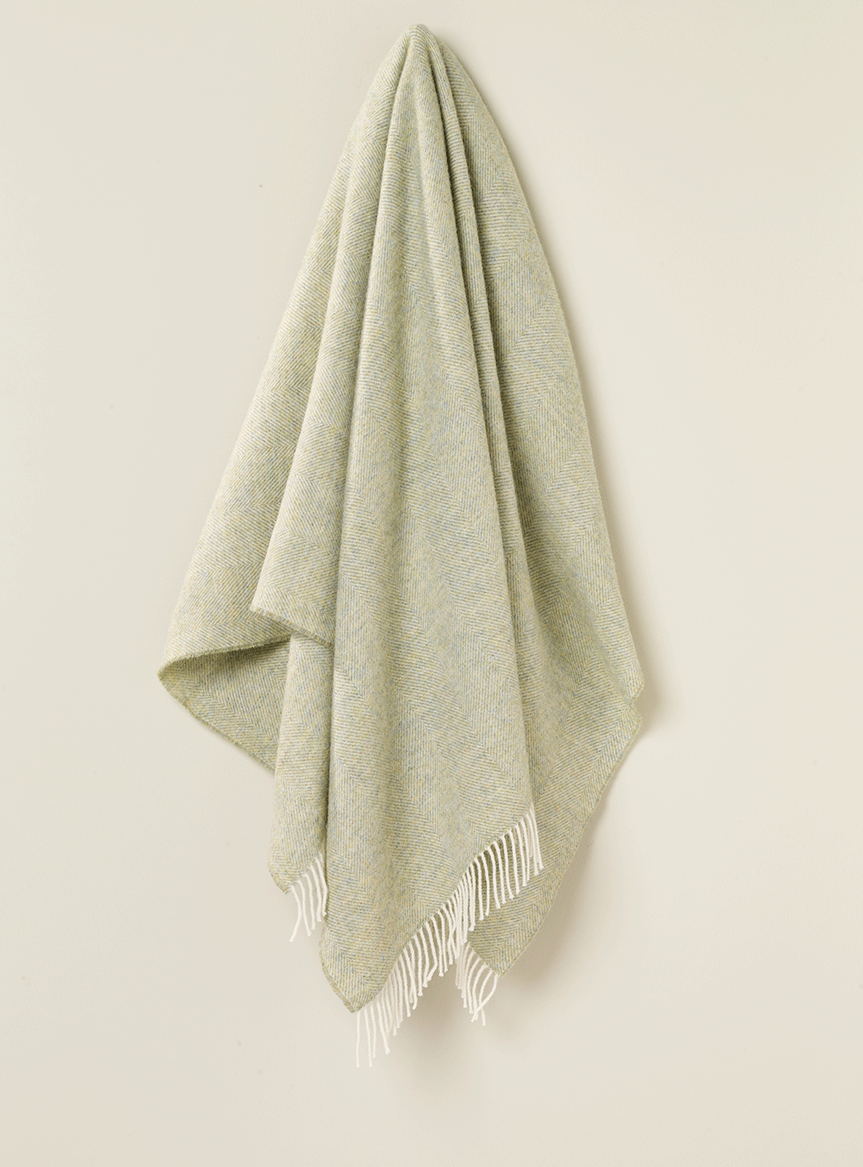 Herringbone Light Sage Wool Blanket