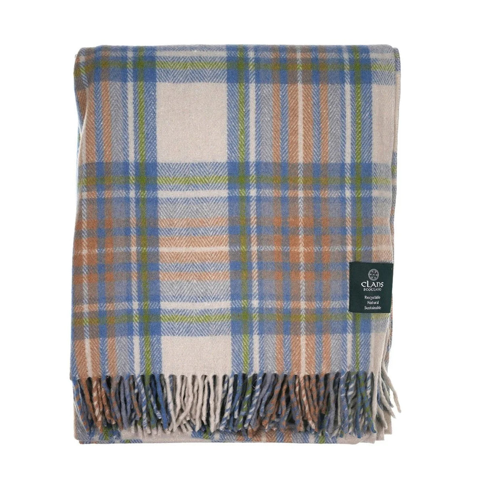 Stewart Muted Blue Highland Wool Blend Tartan Blanket