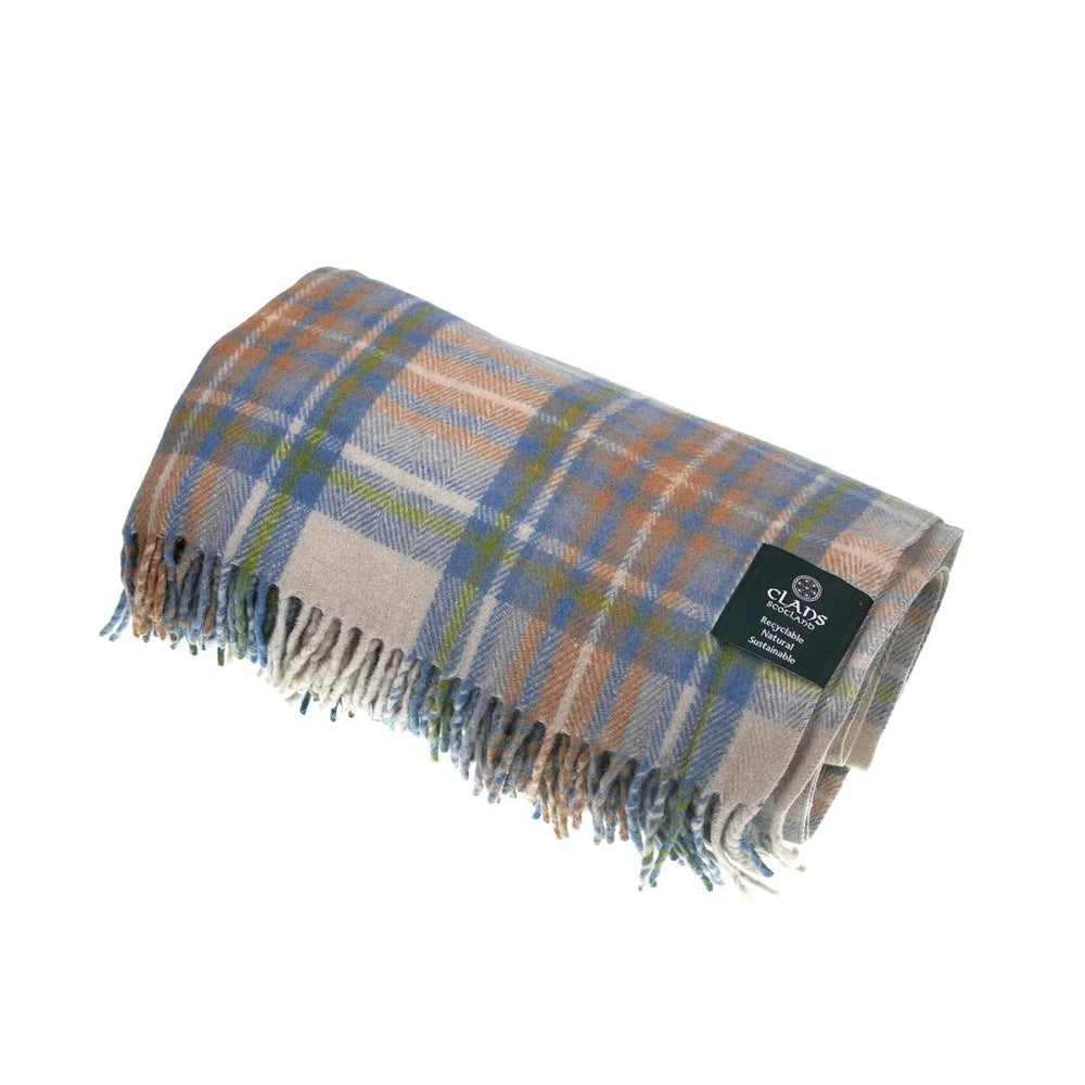 Stewart Muted Blue Highland Wool Blend Tartan Blanket