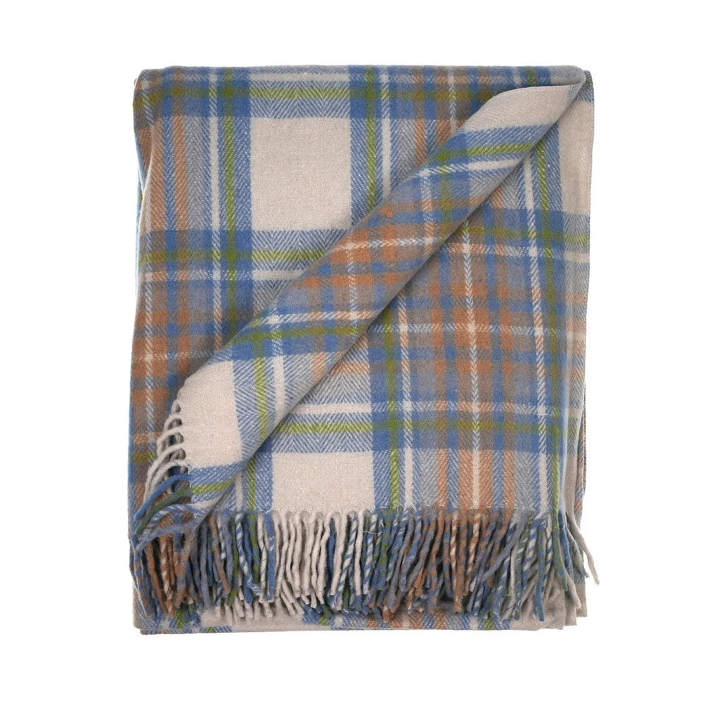 Stewart Muted Blue Highland Wool Blend Tartan Blanket