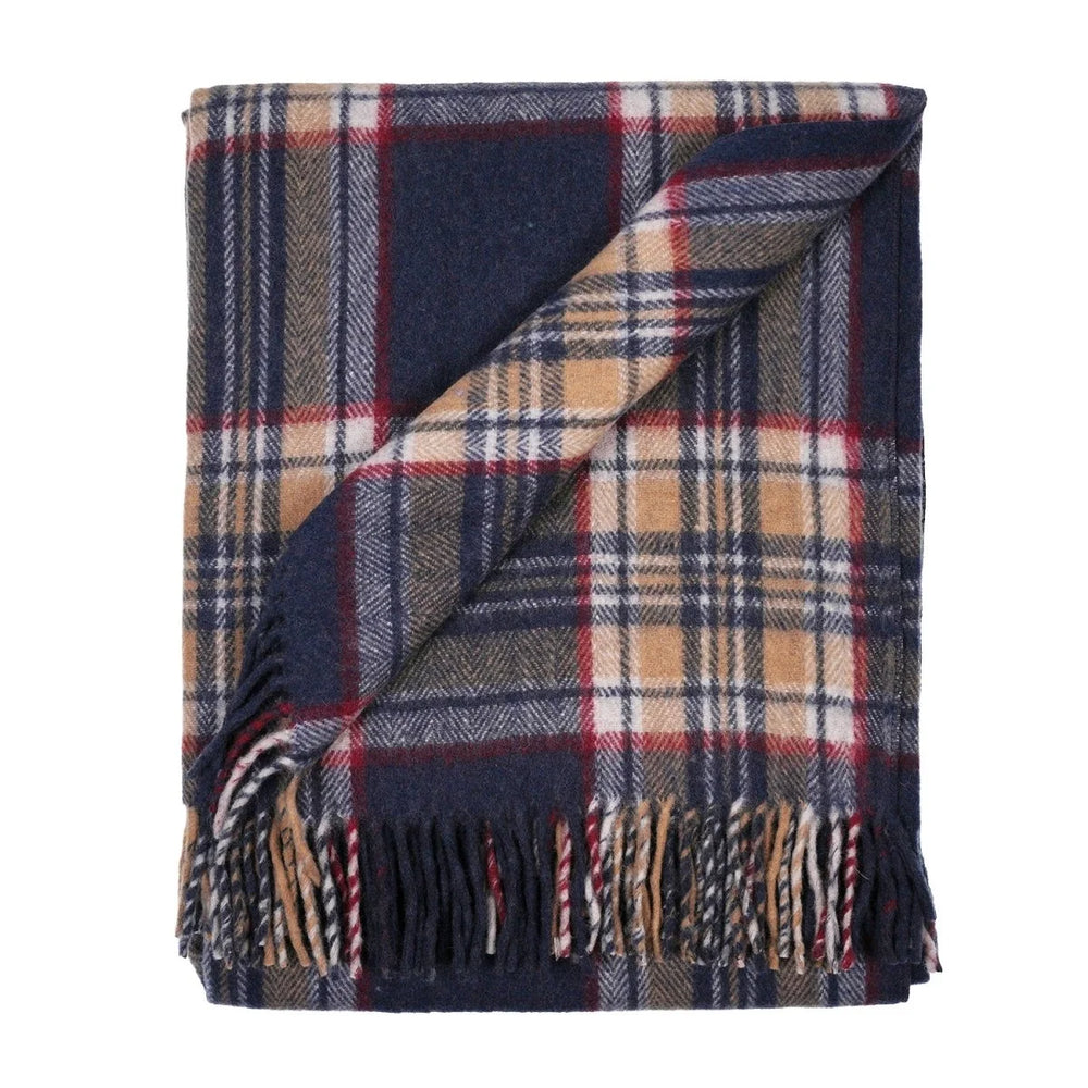 Stewart Navy Highland Wool Blend Tartan Blanket