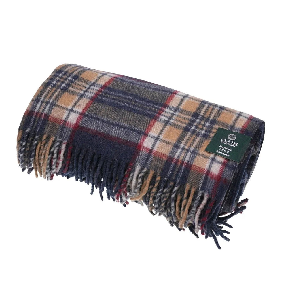 Stewart Navy Highland Wool Blend Tartan Blanket