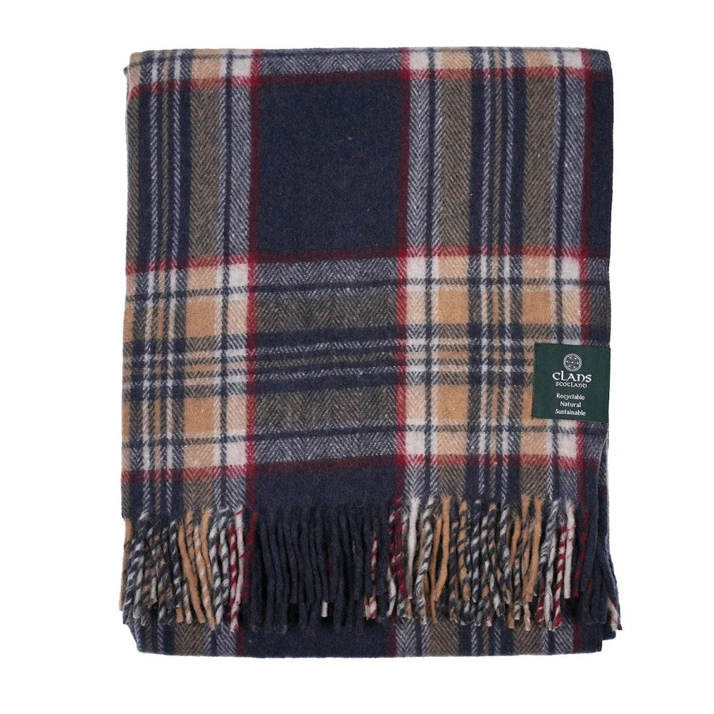 Stewart Navy Highland Wool Blend Tartan Blanket