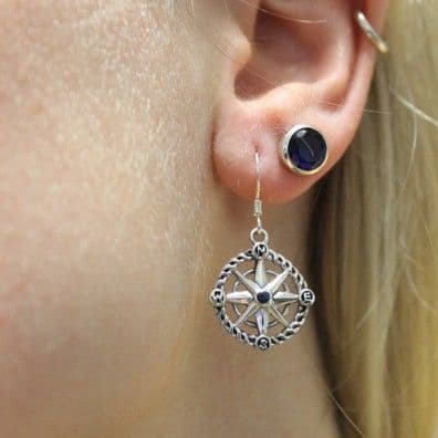 Outlander Inspired Silver Compass Drop Earrings