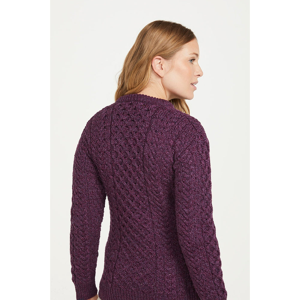 Ladies Merino Wool Crew Neck Aran Sweater