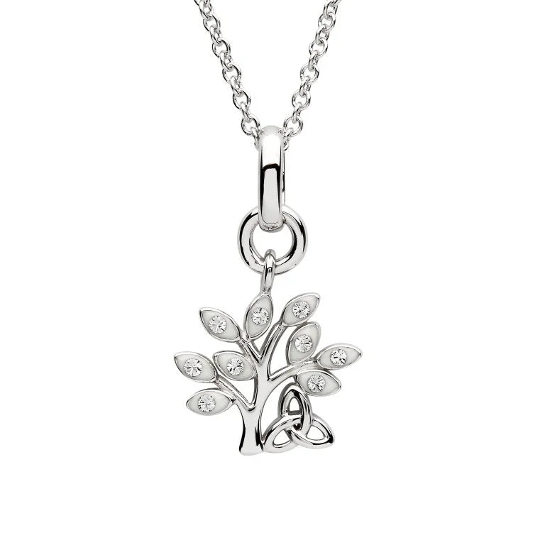 Silver Crystal Set Tree Of Life Pendant
