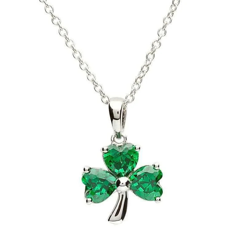 Silver Shamrock Stone Set Necklace