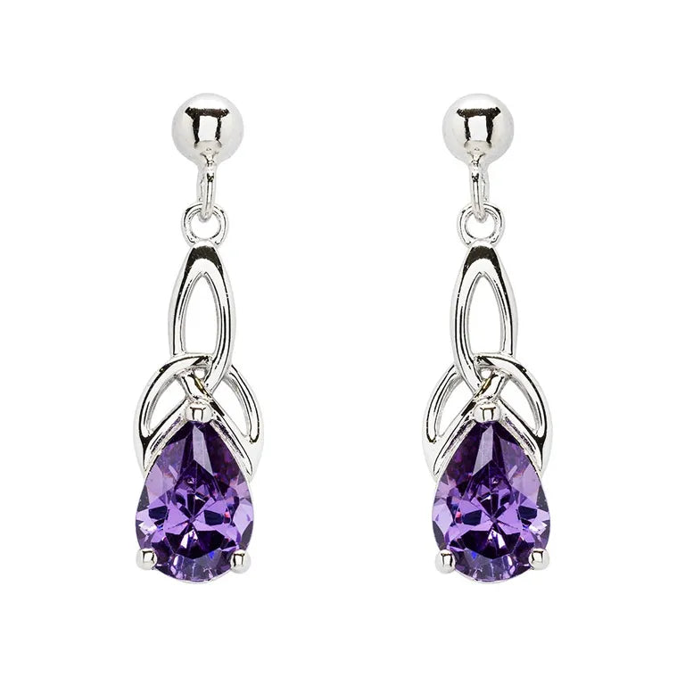 Sterling Silver Cubic Zirconia Amethyst Trinity Knot Earrings