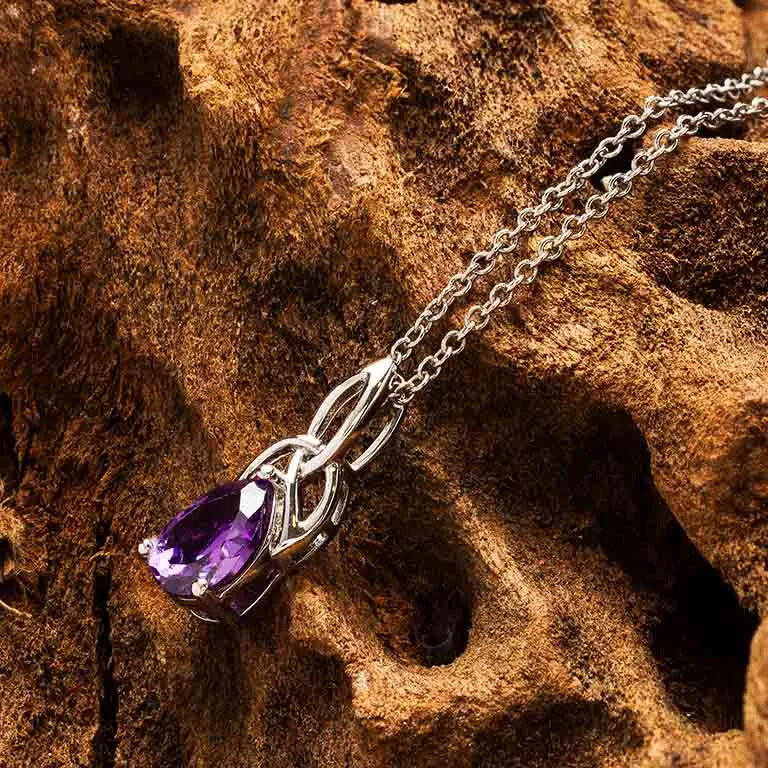 Sterling Silver Cubic Zirconia Amethyst Trinity Knot Necklace