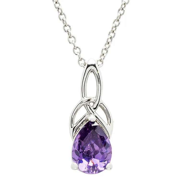 Sterling Silver Cubic Zirconia Amethyst Trinity Knot Necklace