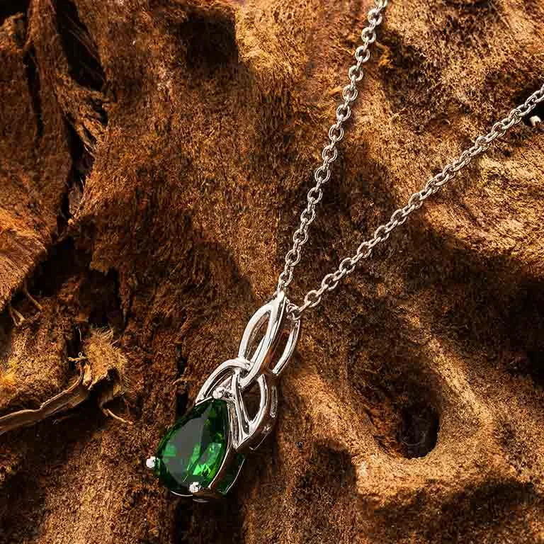 Sterling Silver Emerald Green Cubic Zirconia Trinity Knot Necklace