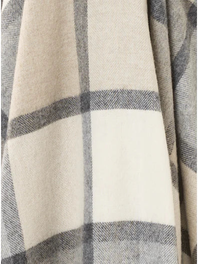 Merino Lambswool Throw Blanket - Block Window - White & Grey