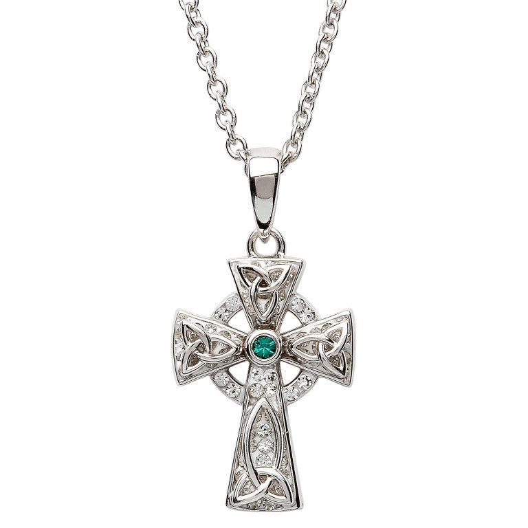White and Emerald Crystal Celtic Cross
