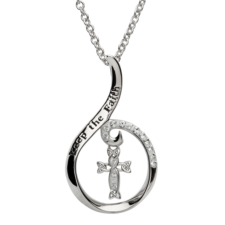Keep The Faith Silver Pendant Encrusted With White Crystal