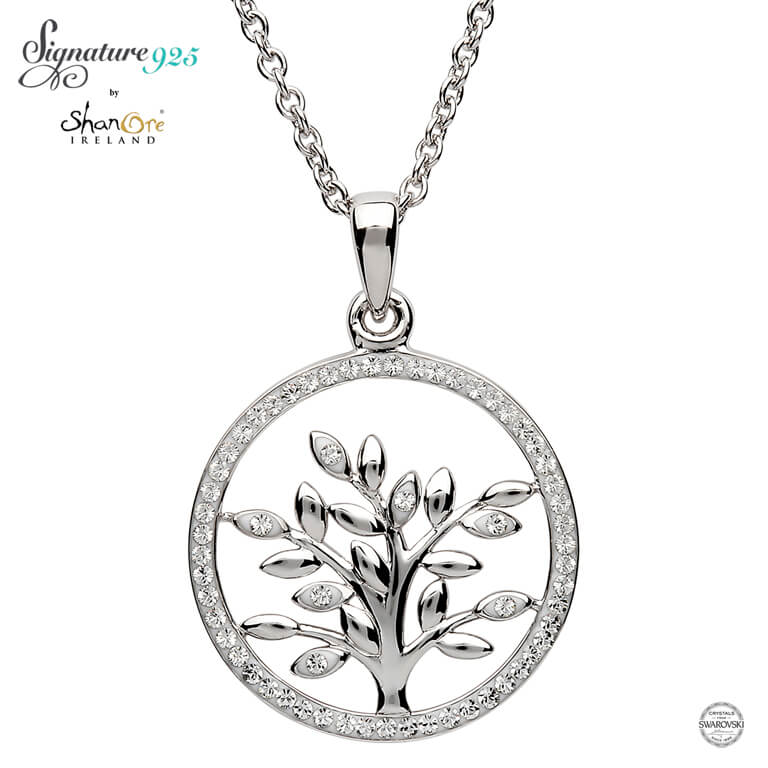 Tree Of Life Silver Pendant Adorned With Crystal