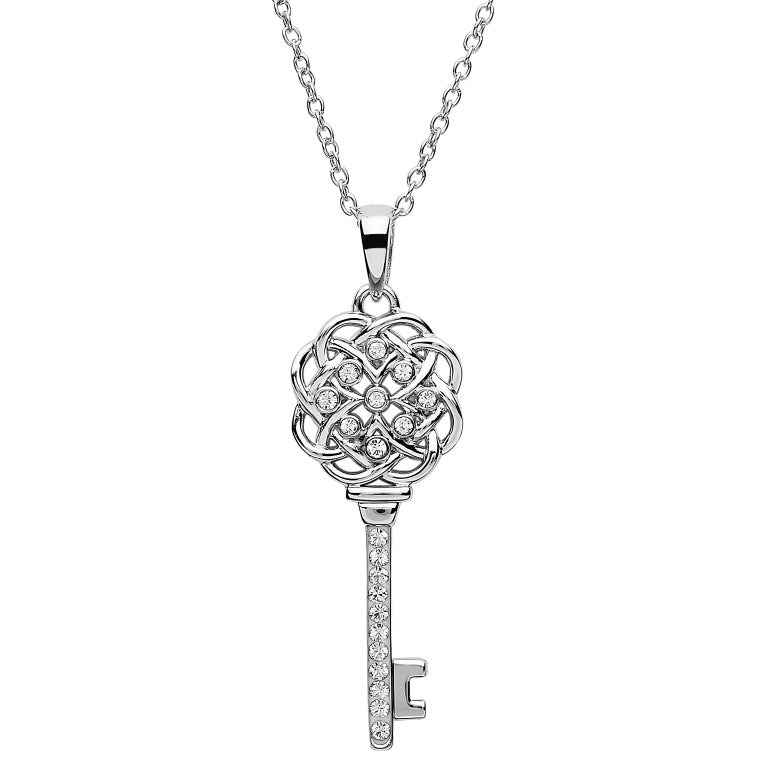 Silver Celtic Key Pendant Embellished With Crystal