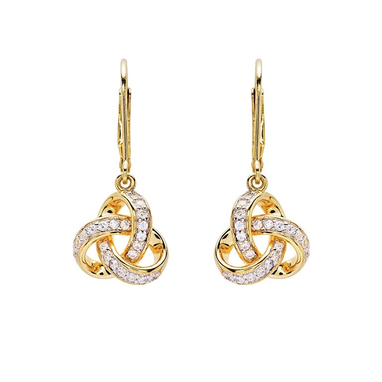 14KT Gold Vermeil Drop Celtic Knot Earring Studded With White Cubic Zirconias