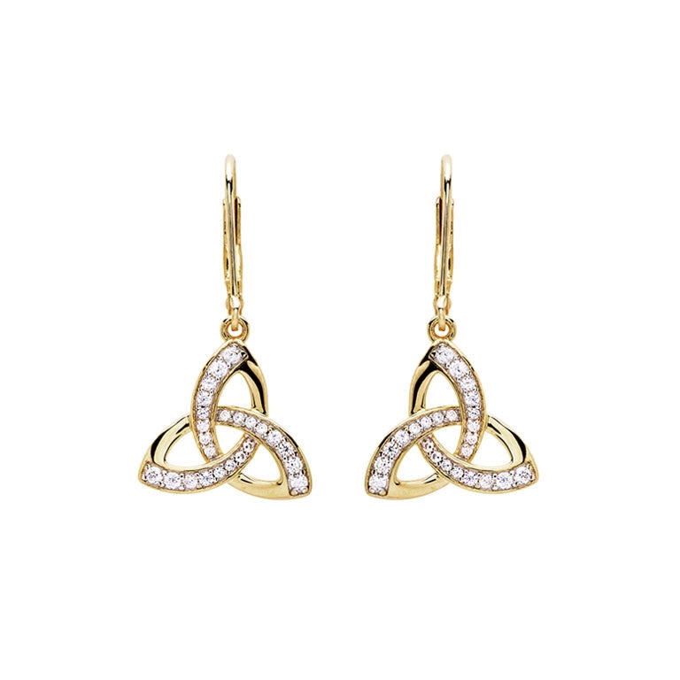 14KT Gold Vermeil Drop Trinity Knot Earrings Studded with White Cubic Zirconias