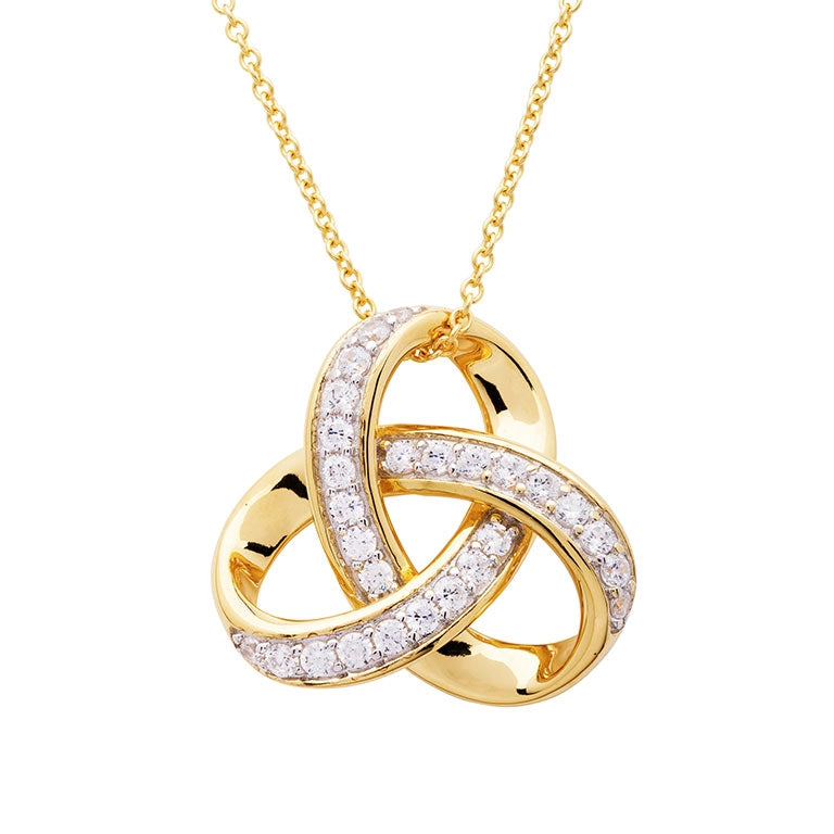 14KT Gold Vermeil Trinity Knot Necklace studded with Cubic Zirconias
