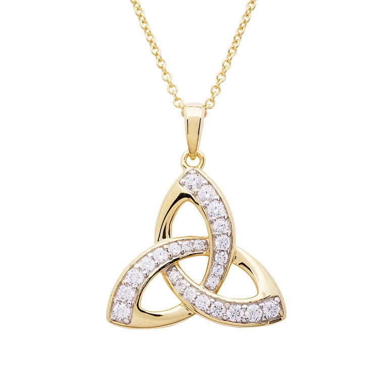 14KT Gold Vermeil Trinity Knot Pendant Studded with White Cubic Zirconias