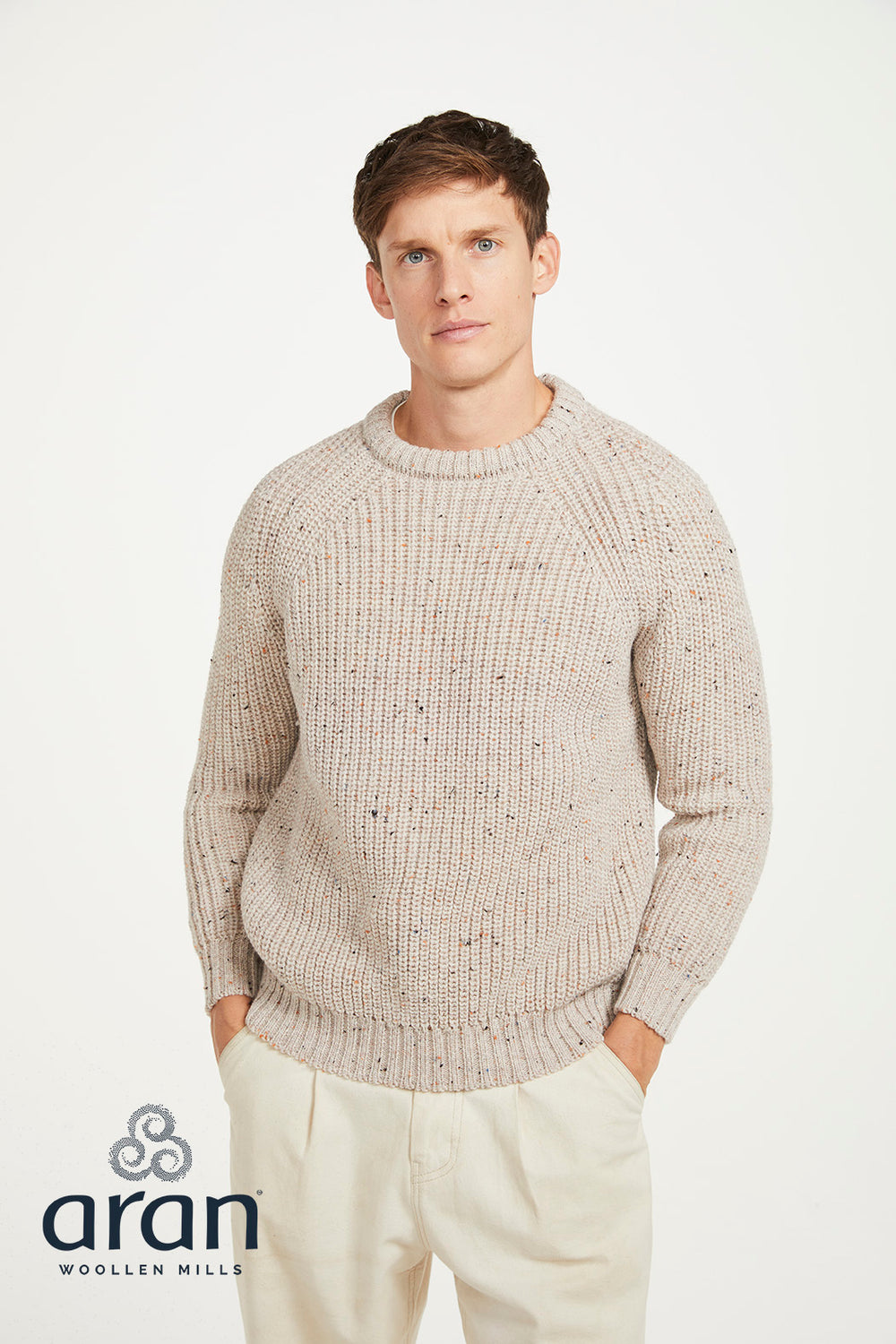 Worsted Wool Fisherman Raglan Crewneck Sweater