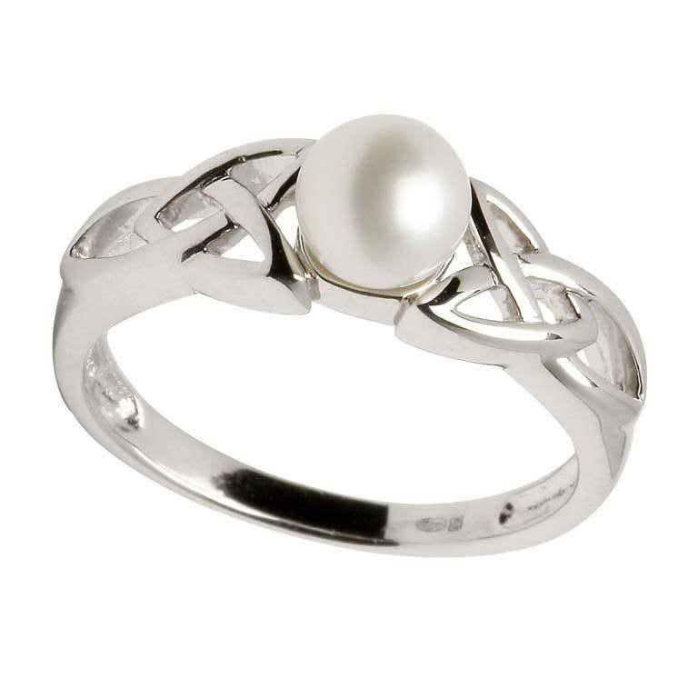 Celtic Trinity Knot Pearl Silver Ring