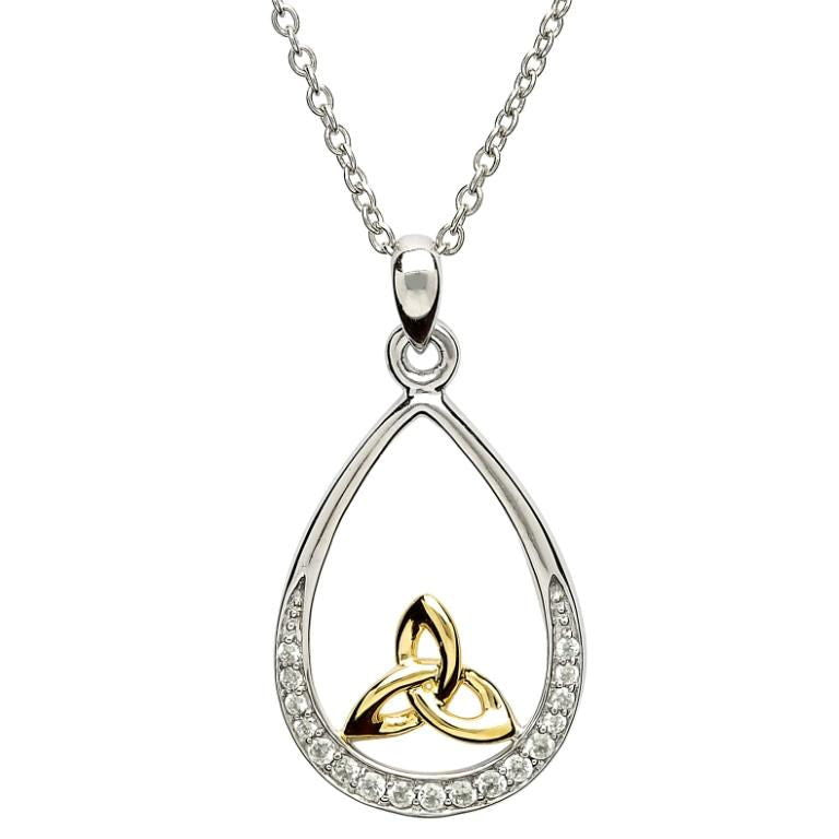 Silver Stone Set Necklace With Gold Plated Trinity