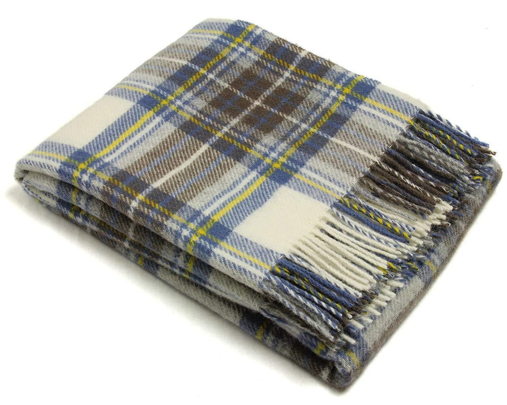 Muted Blue Stewart Tartan Pure New Wool Blanket