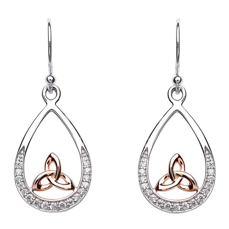 Silver Trinity Knot Stone Set Rose Gold Plated Earring