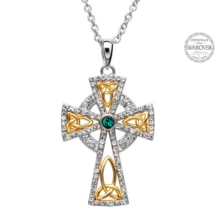 Trinity Gold Plated Cross Embellished With Crystals