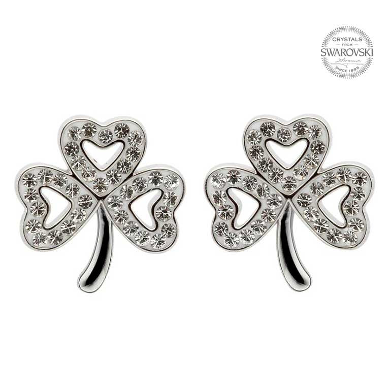 Shamrock Stud Earrings Adorned With Crystals