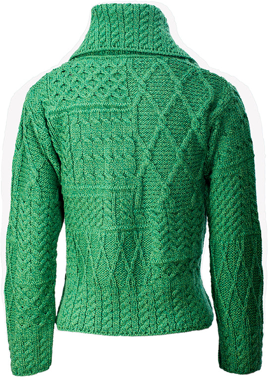 Merino Wool Patchwork Aran Cardigan with Collar