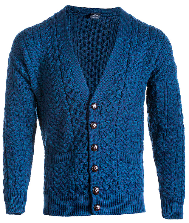 Merino Wool Button Up V-Neck Aran Cardigan
