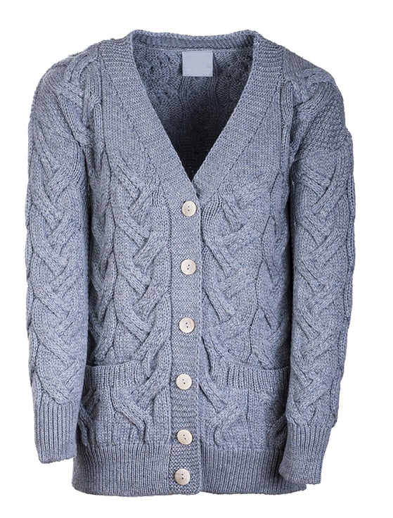 Chunky Cable Knit Grey Knitted Cardigan Womens Super Soft Merino
