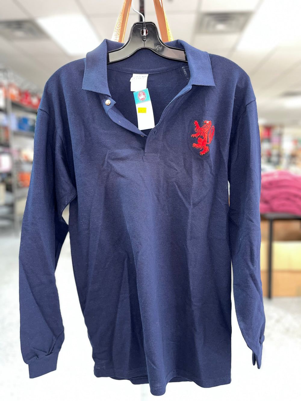 Long Sleeve Collared Shirt with Red Lion