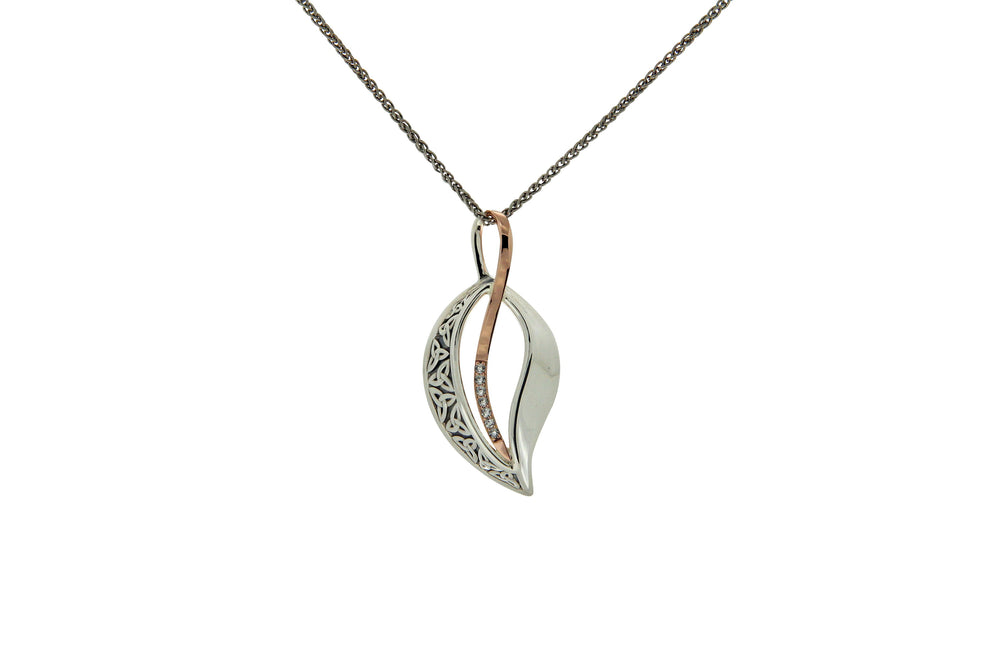 Oxidized Silver & Rose Gold Trinity Leaf White Sapphire Large Pendant